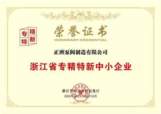 浙江省專精特新中小企業榮譽證書